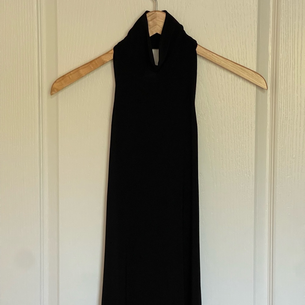Norma Kamali Partial Turtleneck Slit Long Gown Halter Neck Dress - Picture 10 of 11